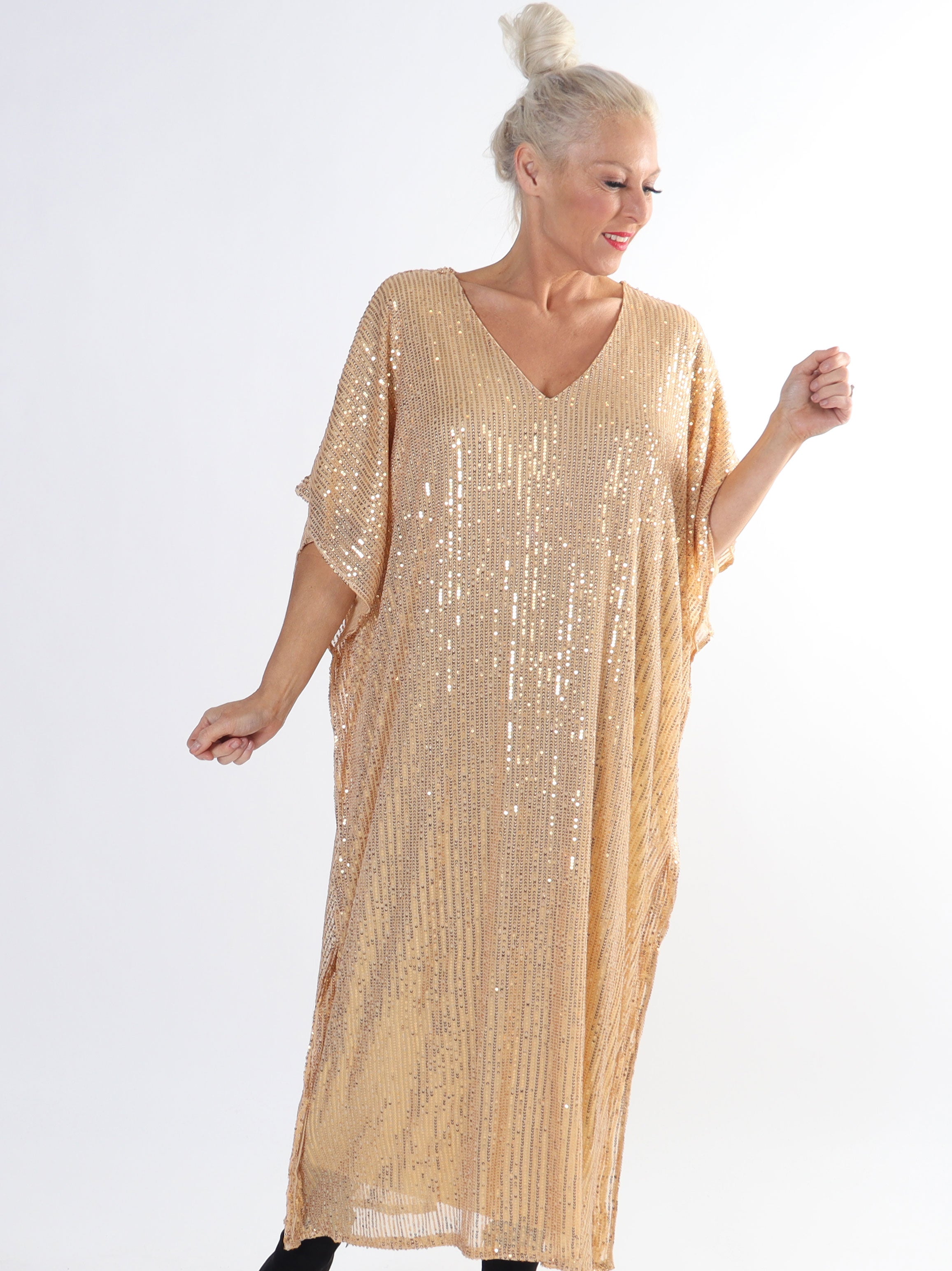 Azmina Long - Lang plus size tunika med pailletter